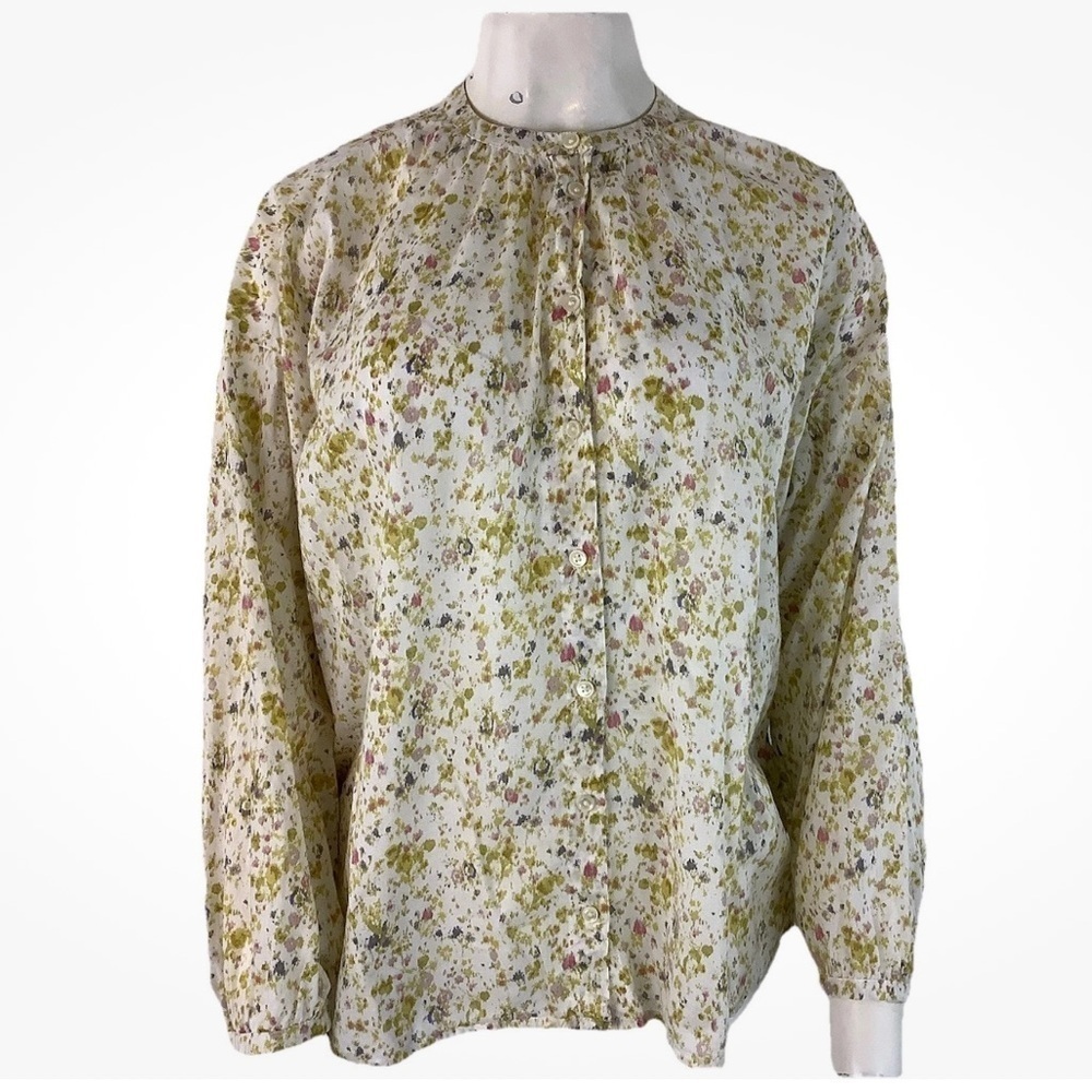 J Crew Sz M Cotton Voile Button Top In Soft Posie Floral Print Cream Cotton